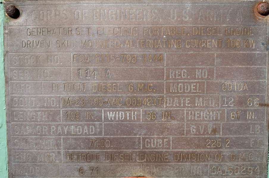 Used U.S. Army 100kW Diesel Generator