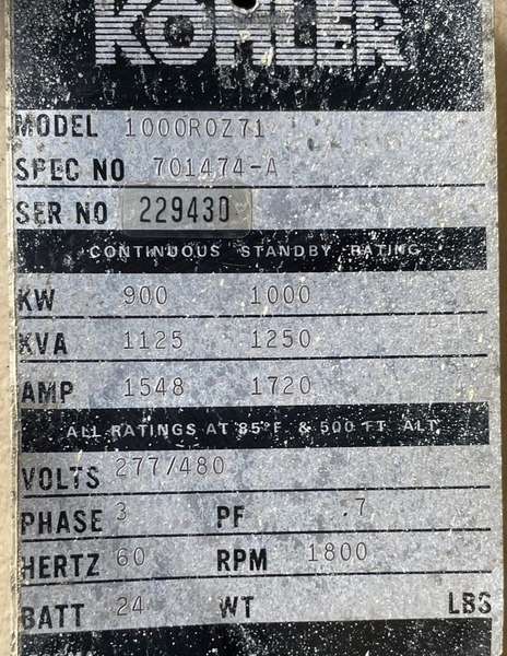 Used Cummins 1000R0Z71 Diesel Generator