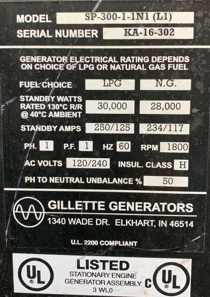 Used Gillette 35kW Gas Generator