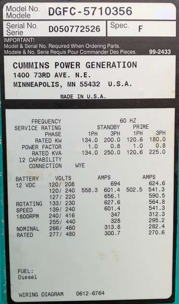 Used Cummins 200kW Diesel Generator