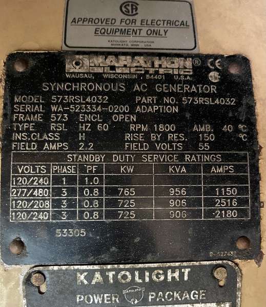 Low Hours Mitsubishi D600FRY4 Diesel Generator