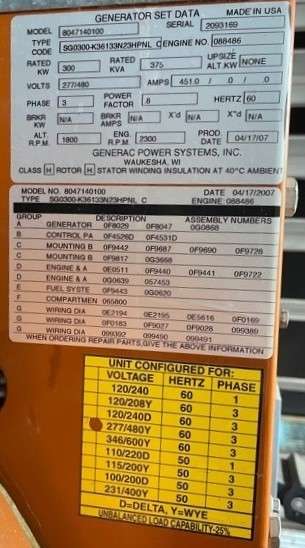  Generac SG300 Gas Generator