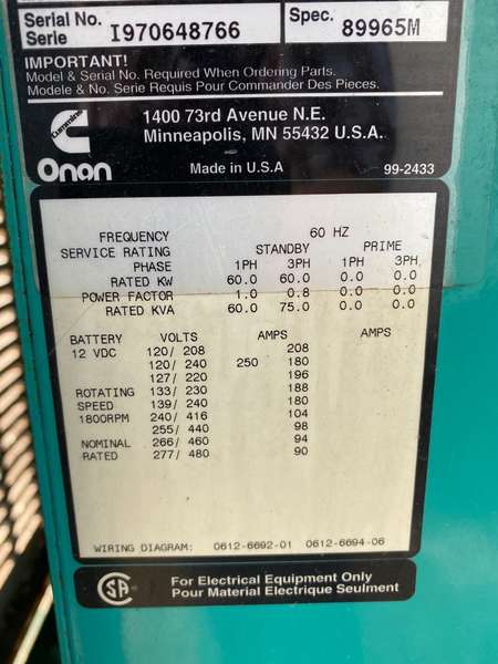 Used Cummins 60kW Diesel Generator