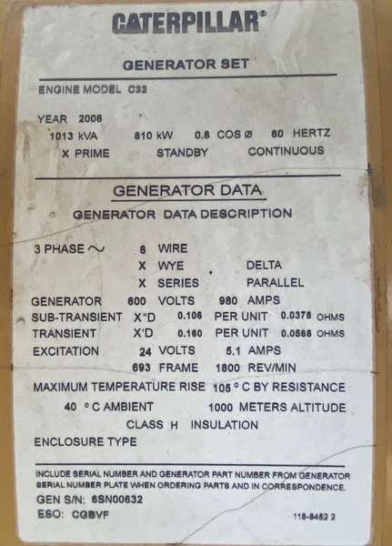 Used Caterpillar C32 Diesel Generator