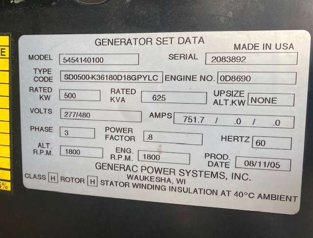 Used Generac SD500 Diesel Generator