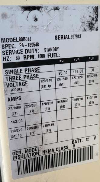 Used Kohler 100 Diesel Generator