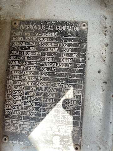 Used Marathon 500kW Generator End