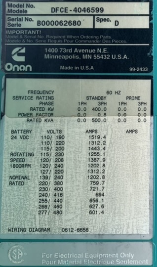 Used Cummins 400kW Diesel Generator