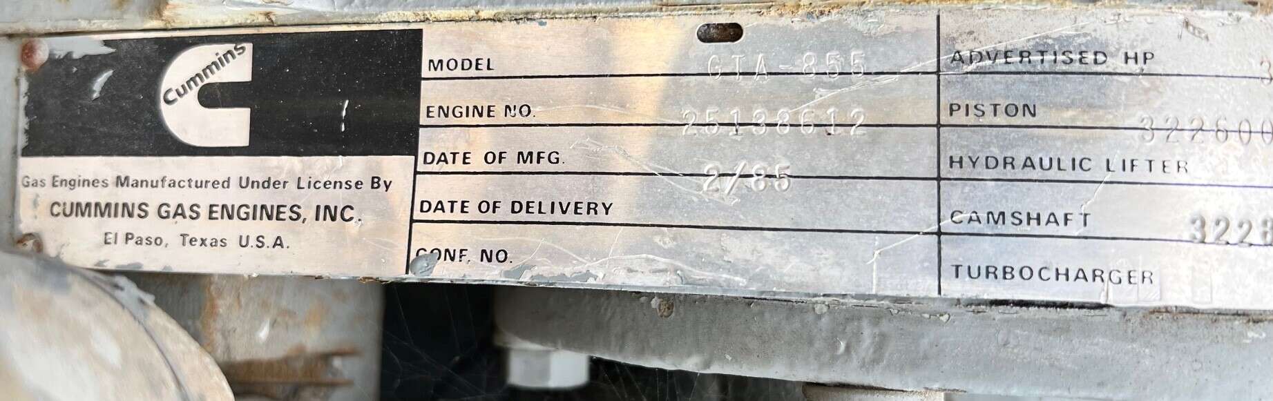 Low Hours Cummins GTA855 Gas Generator