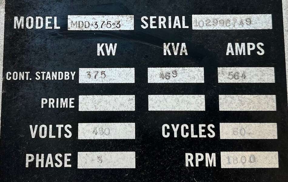 Like new Martin Engine 375kW Diesel Generator