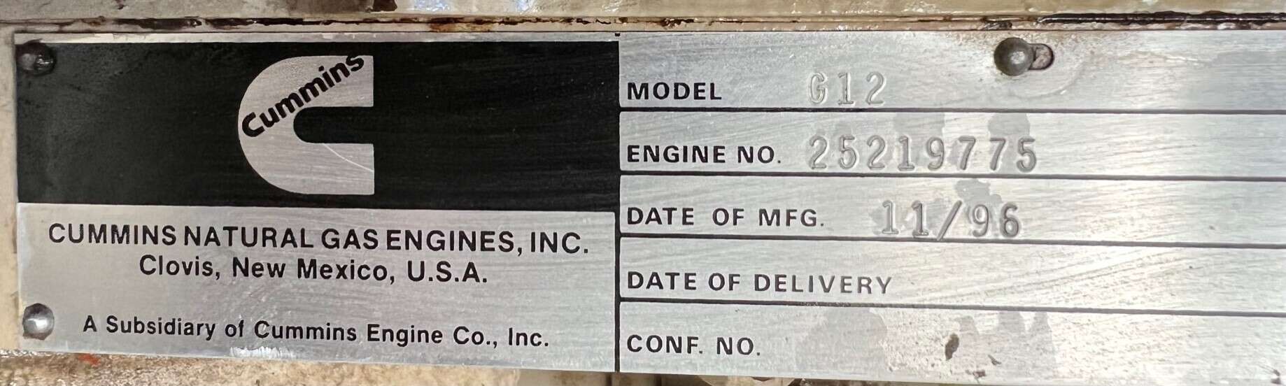 Low hours Cummins 125 KW Gas Generator