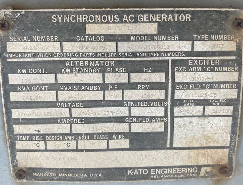 Low Hour Kato 200kW Generator End