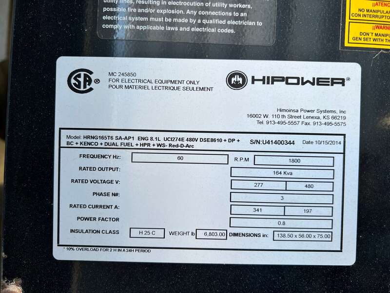 Used Hipower 130kW Gas Generator