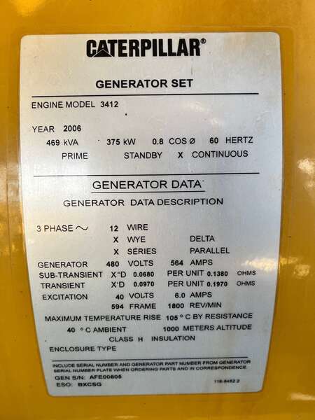 Like New Caterpilar G3412TA Gas Generator