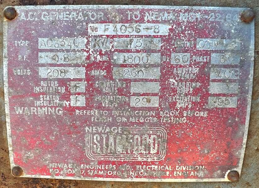 Used Delco 75kW Generator End