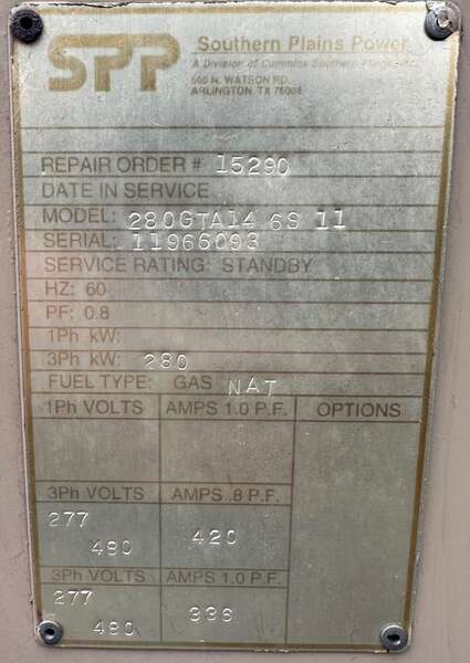 Used Cummins 280kW Gas Generator