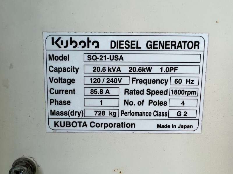Used Kubota SQ21 Diesel Generator