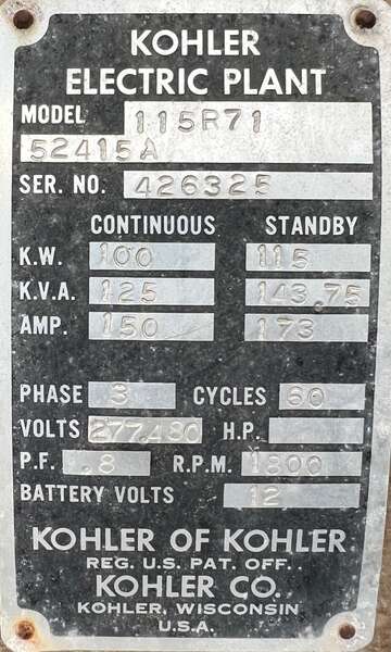 Used Kohler/Waukesha F817G Gas Generator