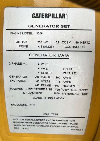 Used Caterpillar 3306 Diesel Generator