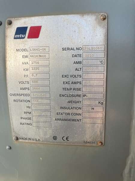 Tested Good Used MTU 12V4000 Diesel Generator