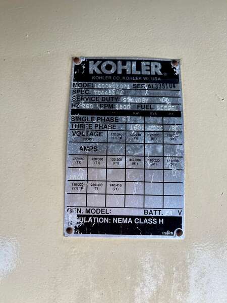 Used Kohler 1600ROZD71 Diesel Generator