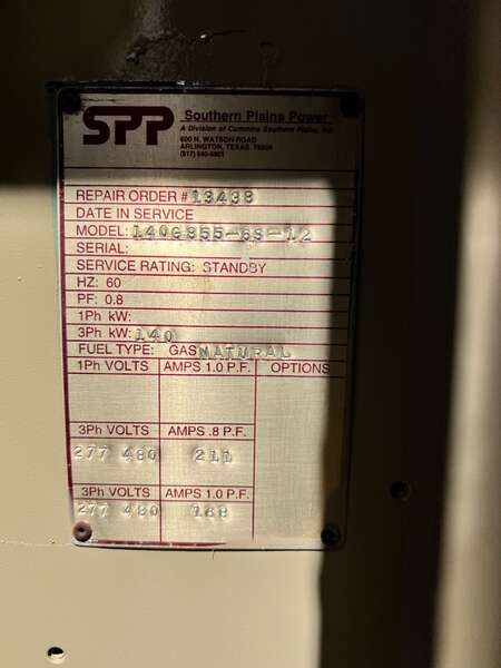 Used Cummins G855 Gas Generator