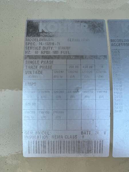 Used Kohler 350ROZD71 Diesel Generator