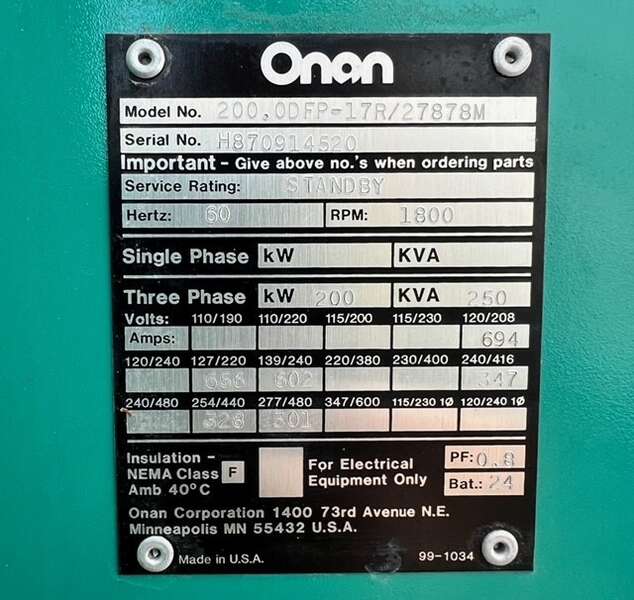 Used Cummins 200kW Diesel Generator