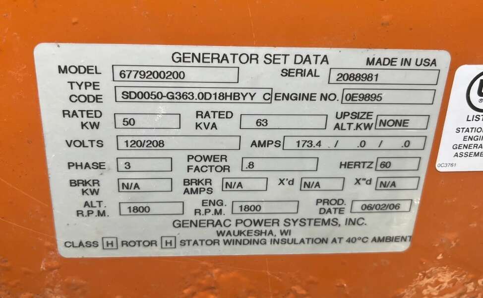 Used Generac SD50 Diesel Generator