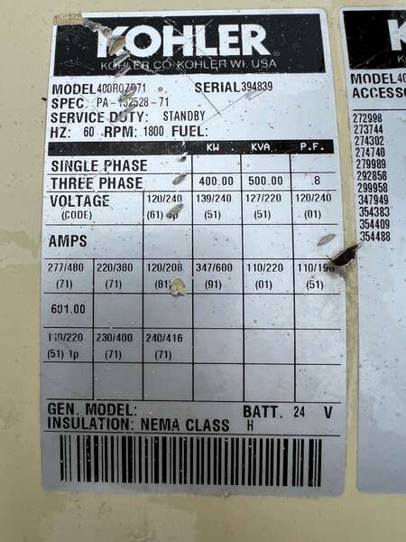 Used Kohler 400ROZD71 Diesel Generator
