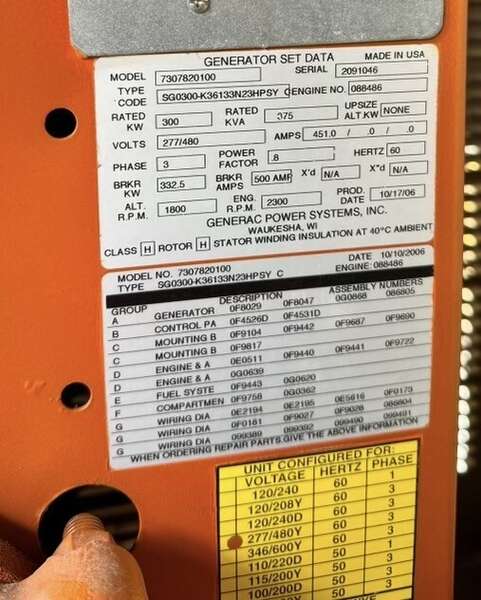 Used Generac SG300 Gas Generator