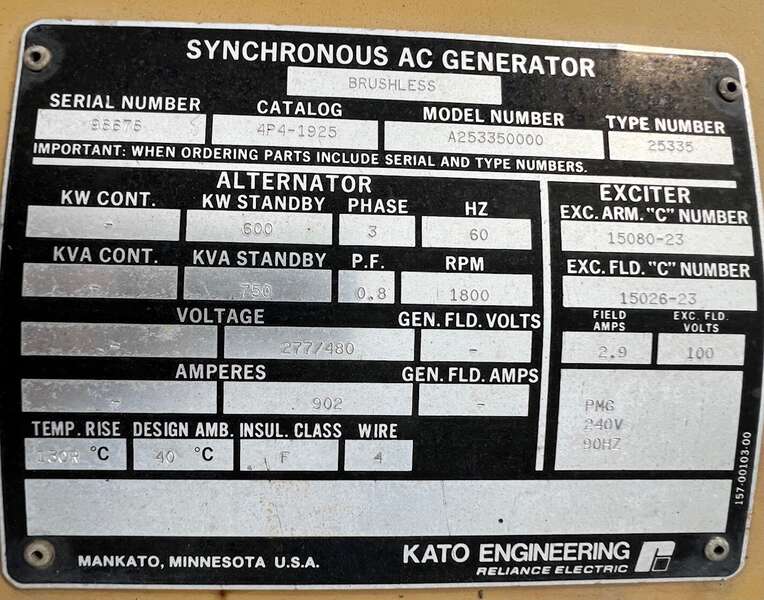 Used Kato 600kW Generator End