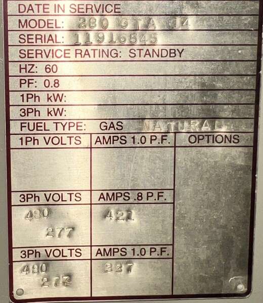 Low hours Cummins GTA14 Gas Generator
