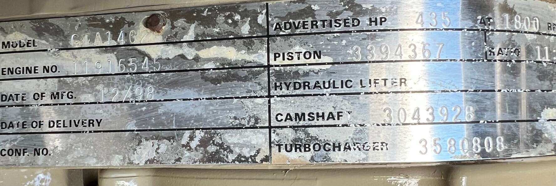 Low hours Cummins GTA14 Gas Generator