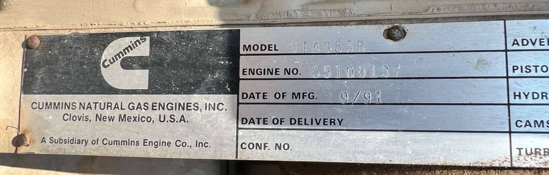 Used Cummins 200kW Gas Generator