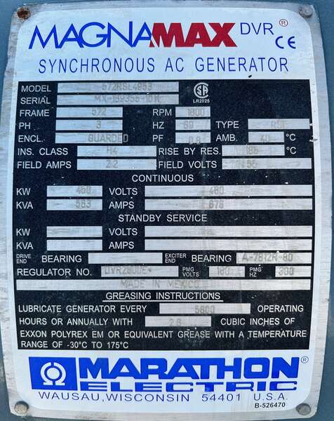 Used Marathon Electric 450kW Generator End