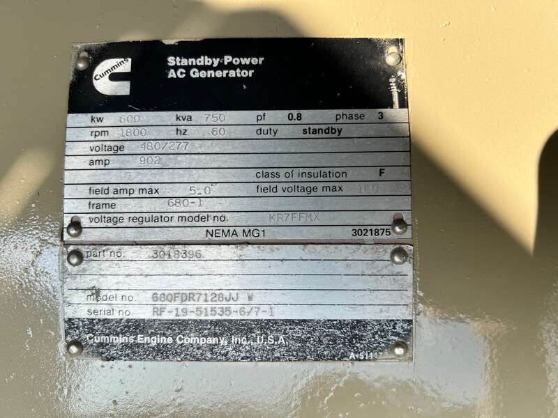 Used Cummins 600kW Diesel Generator
