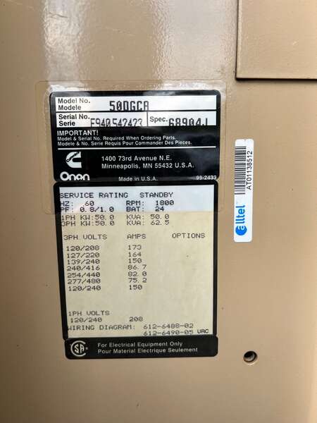 Used Cummins 50DGCA Diesel Generator