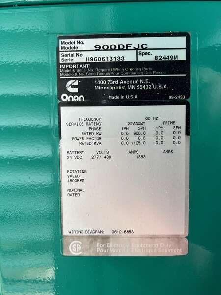 Used Cummins 900DFJC Diesel Generator