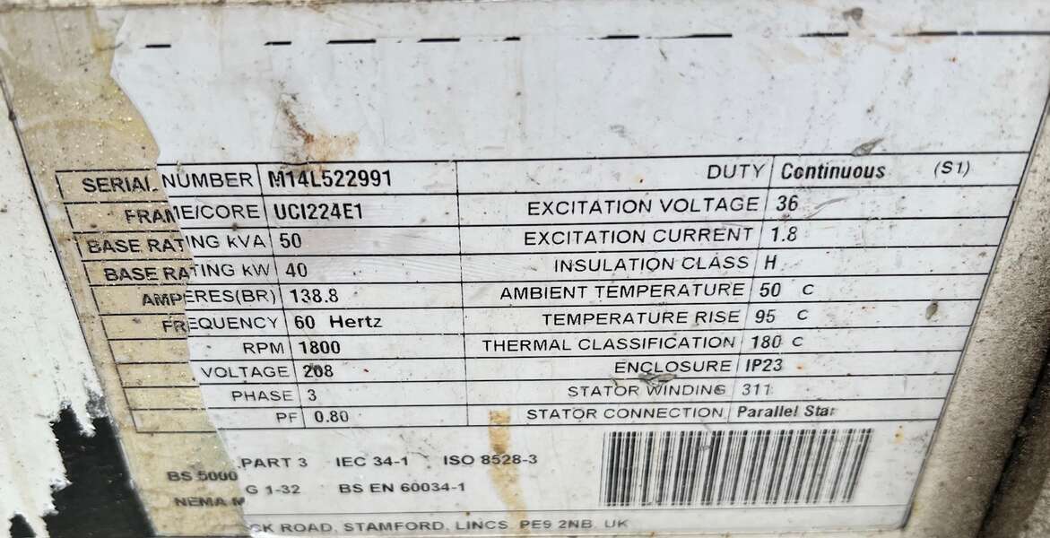 Used Stamford 40kW Generator End