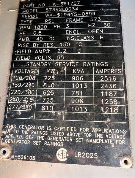 Used Marathon 810kW Generator End