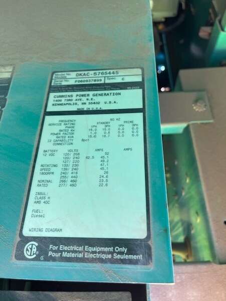 Used Onan 15kW Diesel Generator