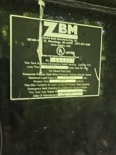  ZBM 2400 Gallon Fuel Tank 