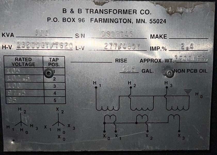 Used B & B Transformer Co. 300kVA D908046