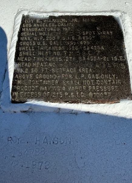 Used Roy E Hanson Liquid Propane Tank 